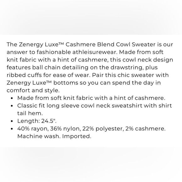 Chico’s Sz 3 Zenergy Luxe® Cashmere Blend Cowl Sweater - Picture 2 of 7